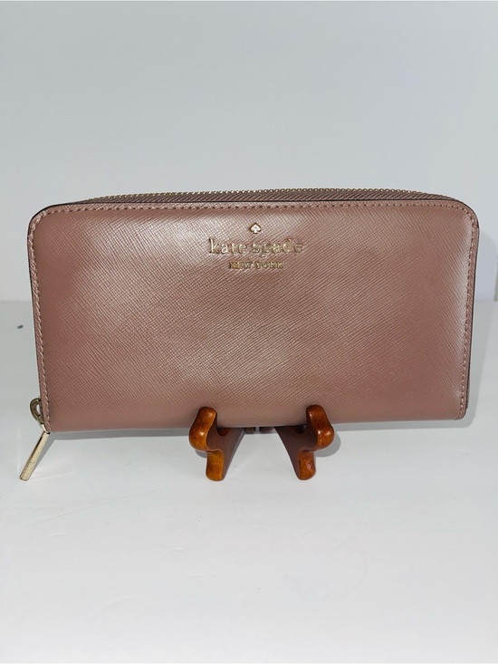 kate spade Handbags - kate spade Mauve Zip-Around Saffiano Leather Wallet with Gold Logo Dusty Pink